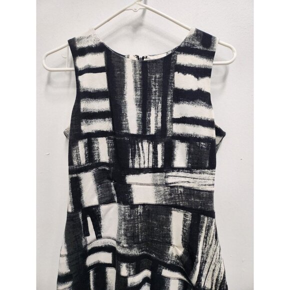 Calvin Klein Womens Pencil Dress 4 Black White Abstract Ponte Bodycon Sleeveless - Picture 2 of 6